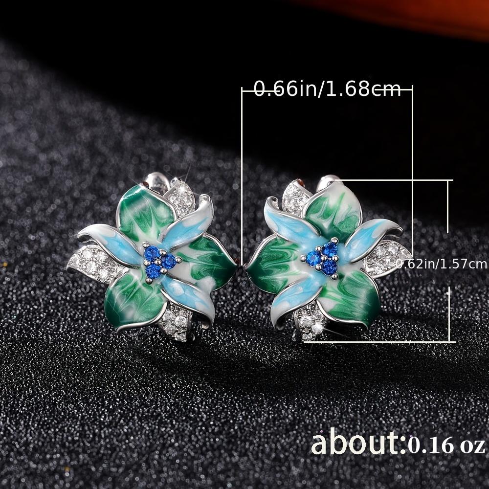 Green Flower Shape Stud Earrings Jewelry for Ladies